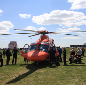 Attendees viewing Ornge's AW139 aircraft up close. 