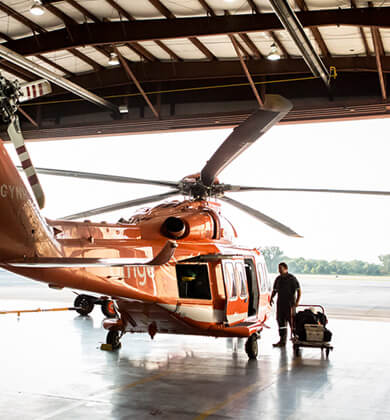 A picture of an ORNGE plane propeller