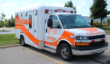 An Ornge helicopter landed in the Ornge garage