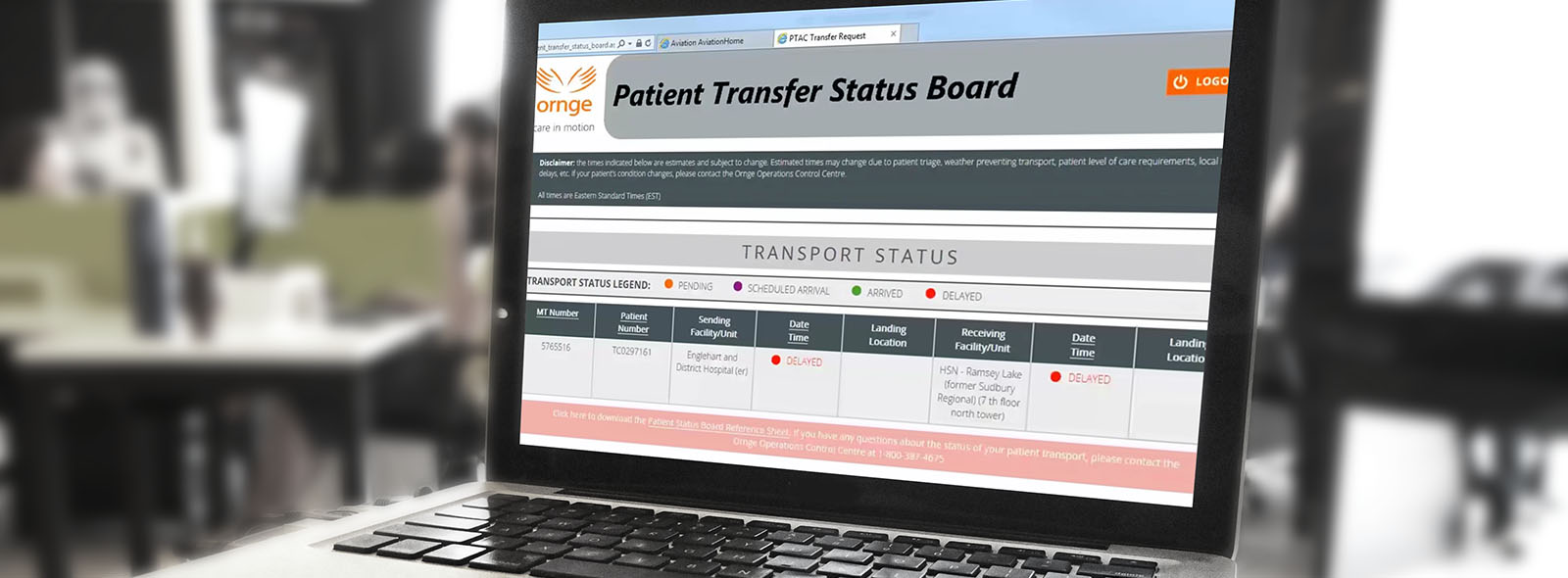 Exemple de carte d'état de transfert de patient