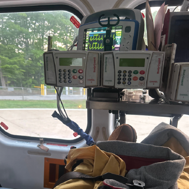 Medical equipment inside a helicopter