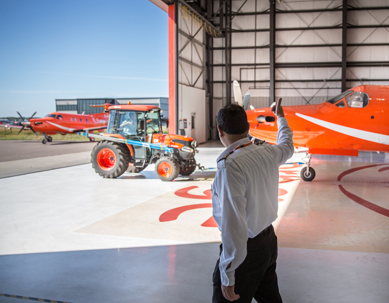 A close up view of an Ornge helicopter