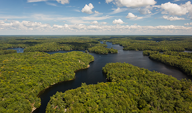 Northern Ontario scenery with lakes and forest