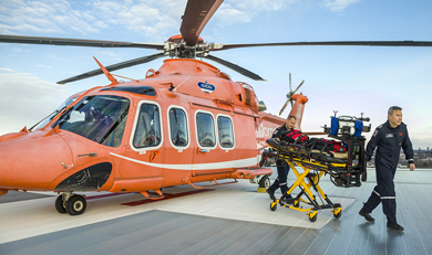 Ornge Paramedics on roof of Sunnybrook Helipad